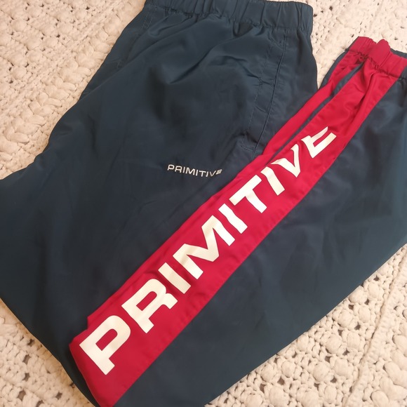 Primitive Other - Primitive Skateboarding Nylon Track Pants Navy Red Tapered Joggers L Swooshy Y2K